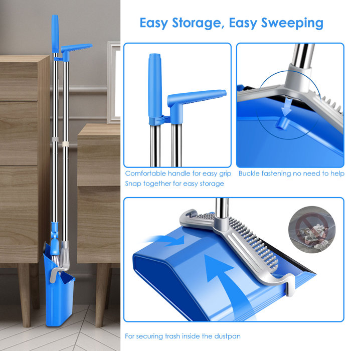 MASTHOME Adjustable Broom And Dustpan Set with Replaceable Head